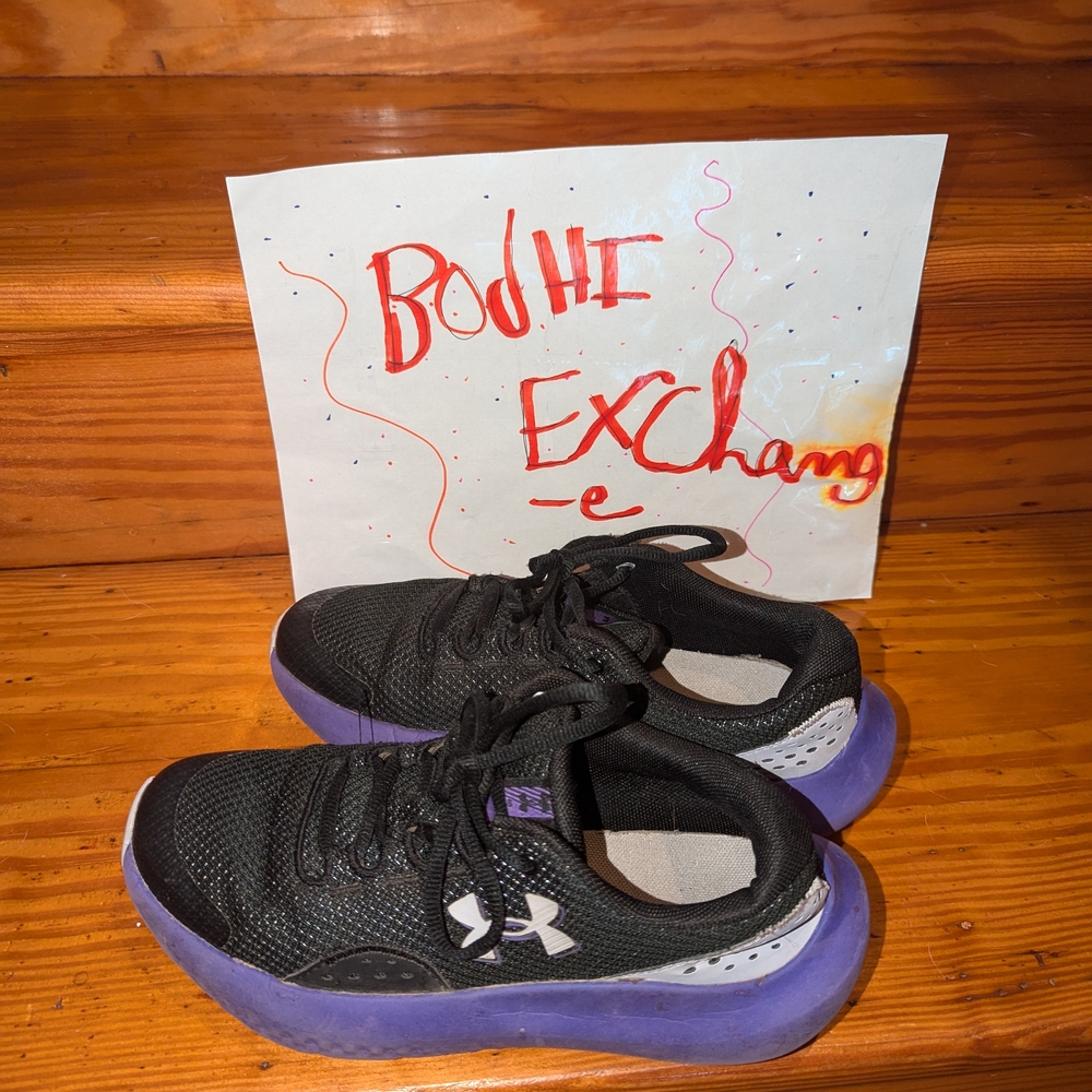Under Armour Black and Purple Kids Sneakers